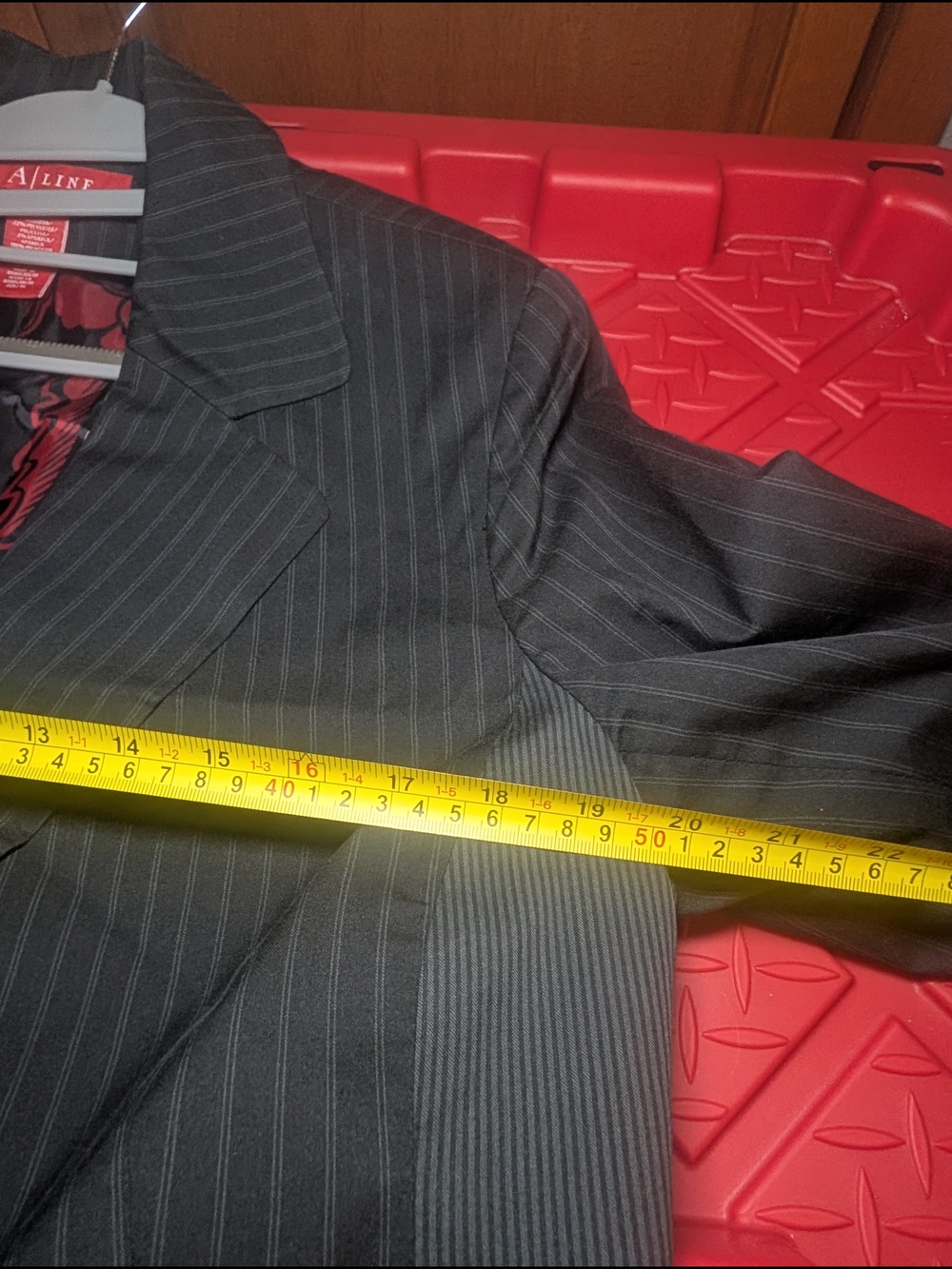 Women's Black Pinstripe Blazer with Floral Lining - Picture 6 of 8